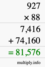 How to calculate 927 times 88 using long multiplication