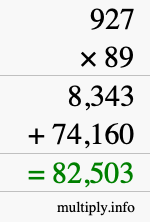 How to calculate 927 times 89 using long multiplication