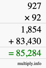 How to calculate 927 times 92 using long multiplication
