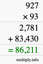 How to calculate 927 times 93 using long multiplication