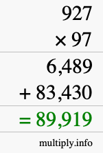 How to calculate 927 times 97 using long multiplication