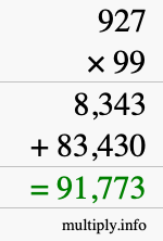 How to calculate 927 times 99 using long multiplication