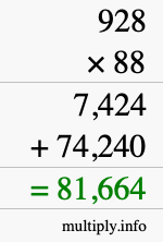 How to calculate 928 times 88 using long multiplication