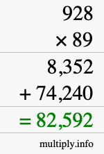 How to calculate 928 times 89 using long multiplication