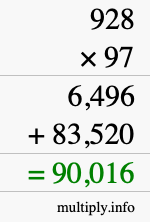 How to calculate 928 times 97 using long multiplication
