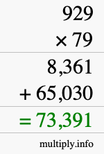 How to calculate 929 times 79 using long multiplication