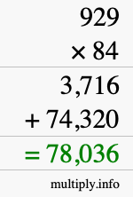 How to calculate 929 times 84 using long multiplication