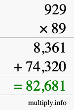 How to calculate 929 times 89 using long multiplication