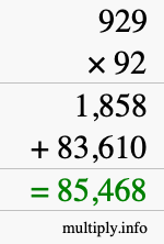 How to calculate 929 times 92 using long multiplication
