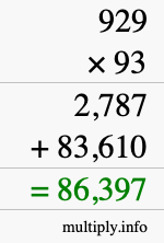 How to calculate 929 times 93 using long multiplication