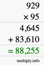 How to calculate 929 times 95 using long multiplication