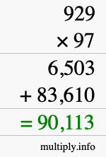 How to calculate 929 times 97 using long multiplication