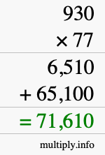 How to calculate 930 times 77 using long multiplication
