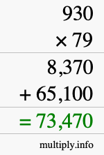 How to calculate 930 times 79 using long multiplication
