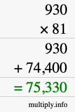 How to calculate 930 times 81 using long multiplication