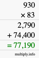 How to calculate 930 times 83 using long multiplication