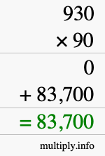 How to calculate 930 times 90 using long multiplication