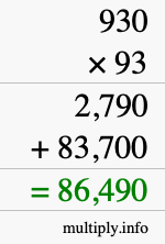 How to calculate 930 times 93 using long multiplication