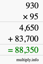 How to calculate 930 times 95 using long multiplication