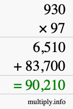 How to calculate 930 times 97 using long multiplication