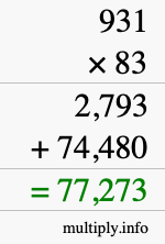 How to calculate 931 times 83 using long multiplication