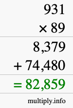 How to calculate 931 times 89 using long multiplication