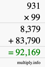 How to calculate 931 times 99 using long multiplication