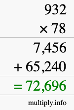 How to calculate 932 times 78 using long multiplication