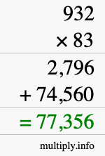 How to calculate 932 times 83 using long multiplication