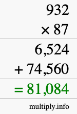 How to calculate 932 times 87 using long multiplication