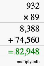 How to calculate 932 times 89 using long multiplication