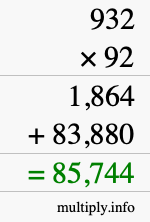 How to calculate 932 times 92 using long multiplication