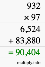 How to calculate 932 times 97 using long multiplication