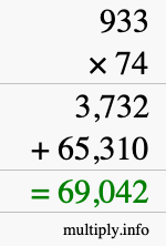 How to calculate 933 times 74 using long multiplication