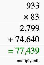 How to calculate 933 times 83 using long multiplication