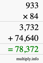 How to calculate 933 times 84 using long multiplication