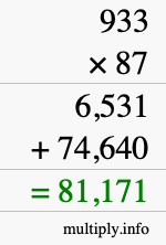 How to calculate 933 times 87 using long multiplication