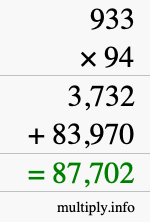 How to calculate 933 times 94 using long multiplication