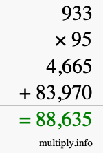 How to calculate 933 times 95 using long multiplication