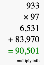 How to calculate 933 times 97 using long multiplication