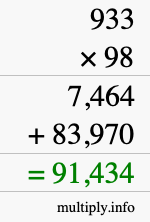 How to calculate 933 times 98 using long multiplication