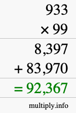 How to calculate 933 times 99 using long multiplication