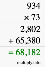 How to calculate 934 times 73 using long multiplication