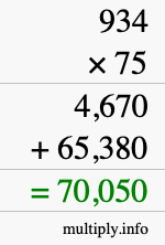 How to calculate 934 times 75 using long multiplication