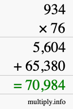 How to calculate 934 times 76 using long multiplication
