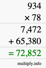 How to calculate 934 times 78 using long multiplication