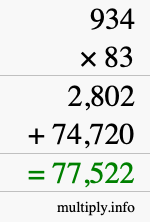 How to calculate 934 times 83 using long multiplication