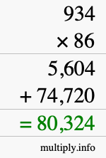 How to calculate 934 times 86 using long multiplication