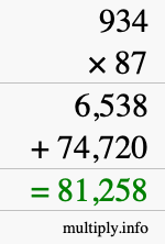 How to calculate 934 times 87 using long multiplication