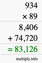 How to calculate 934 times 89 using long multiplication